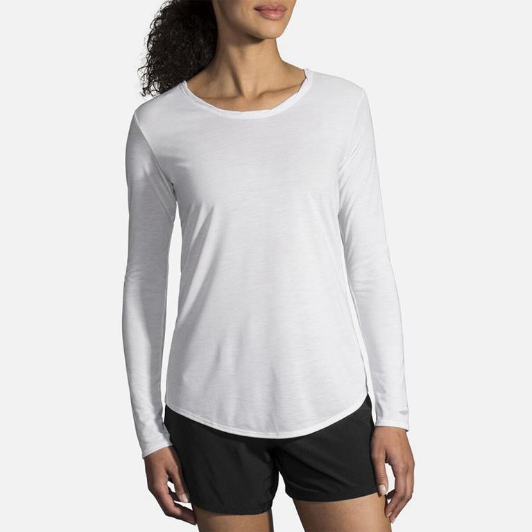 Brooks Distance Long Sleeve Running Shirt - Women's - White (19876-OGBH)